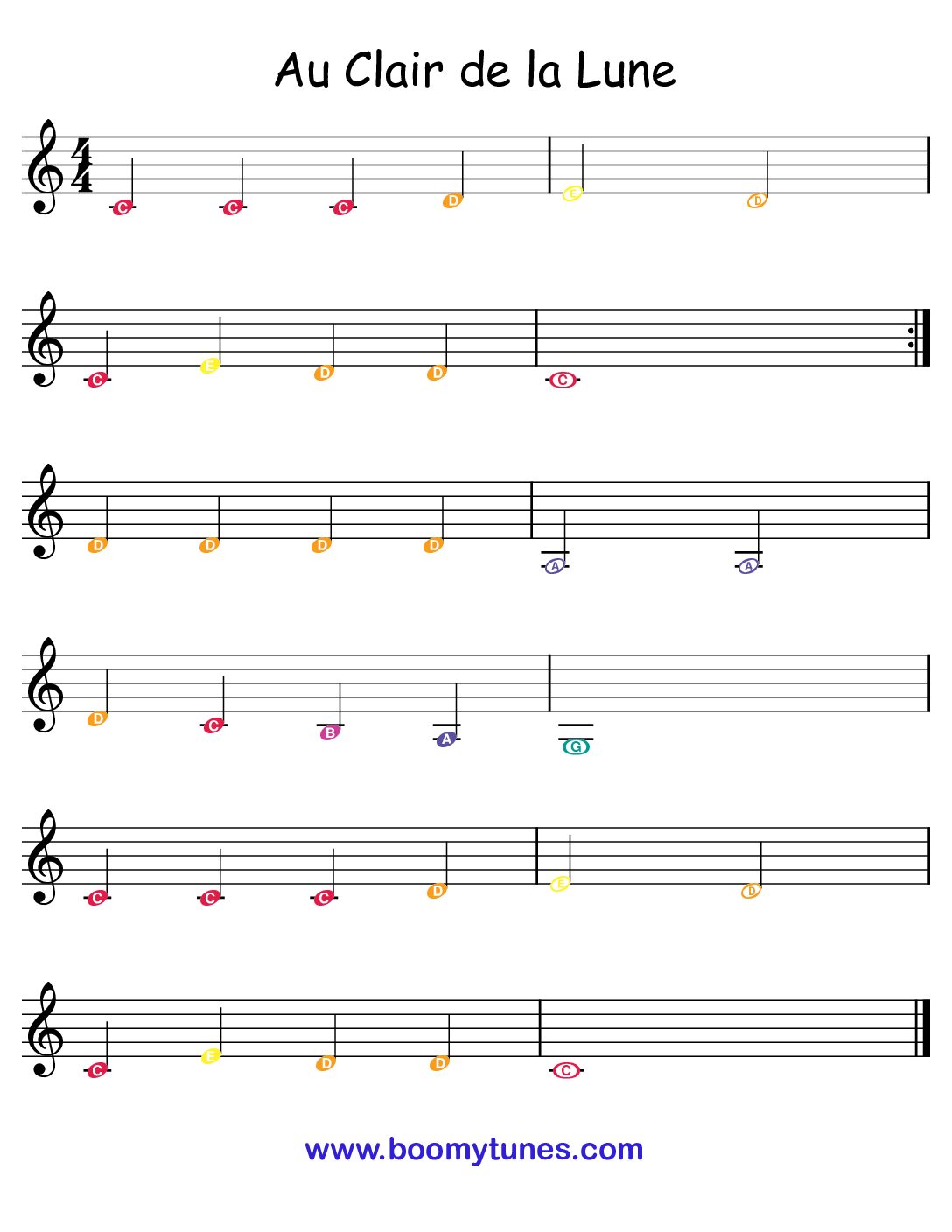 Au Clair de la Lune – SHEET MUSIC