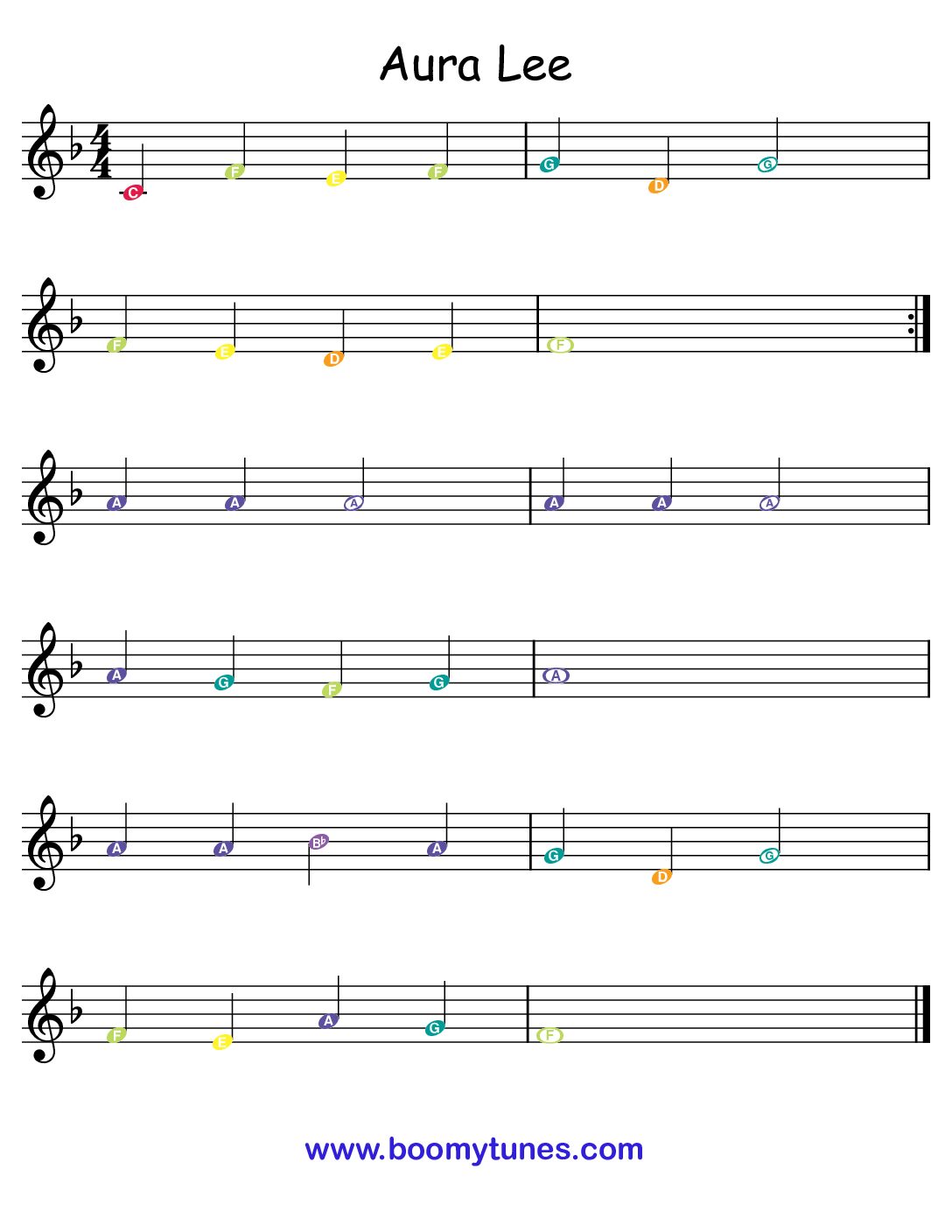 Aura Lee – SHEET MUSIC