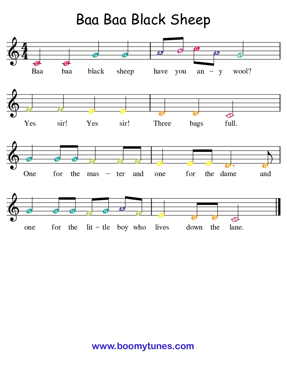 Baa, Baa Black Sheep – SHEET MUSIC