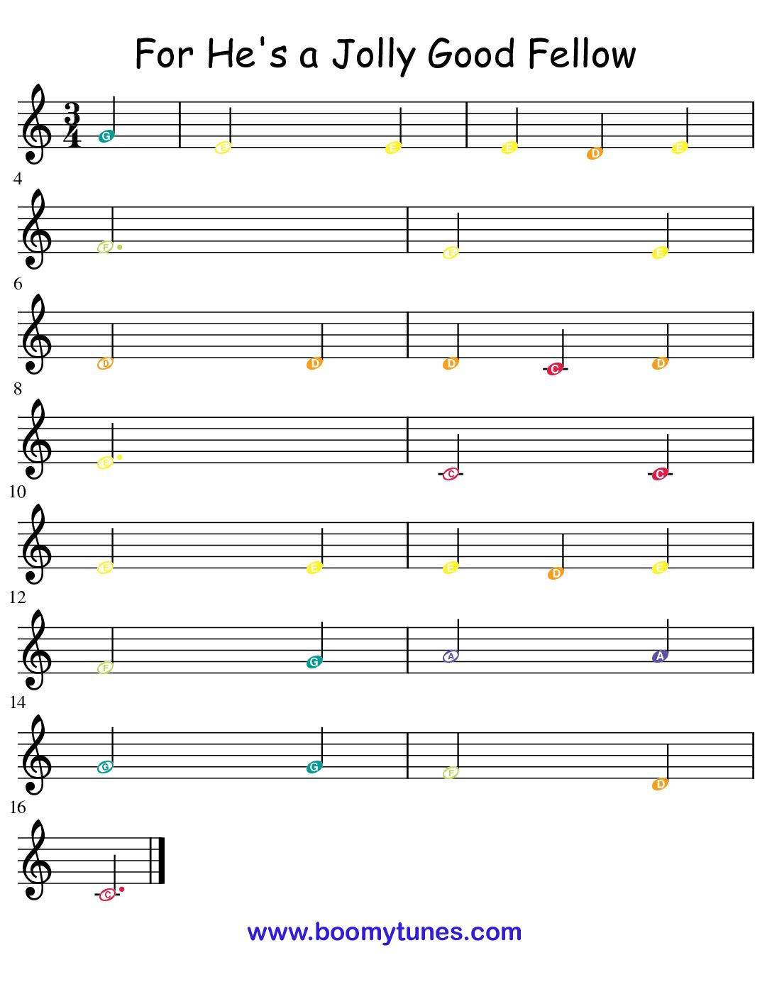 For He’s a Jolly Good Fellow – SHEET MUSIC