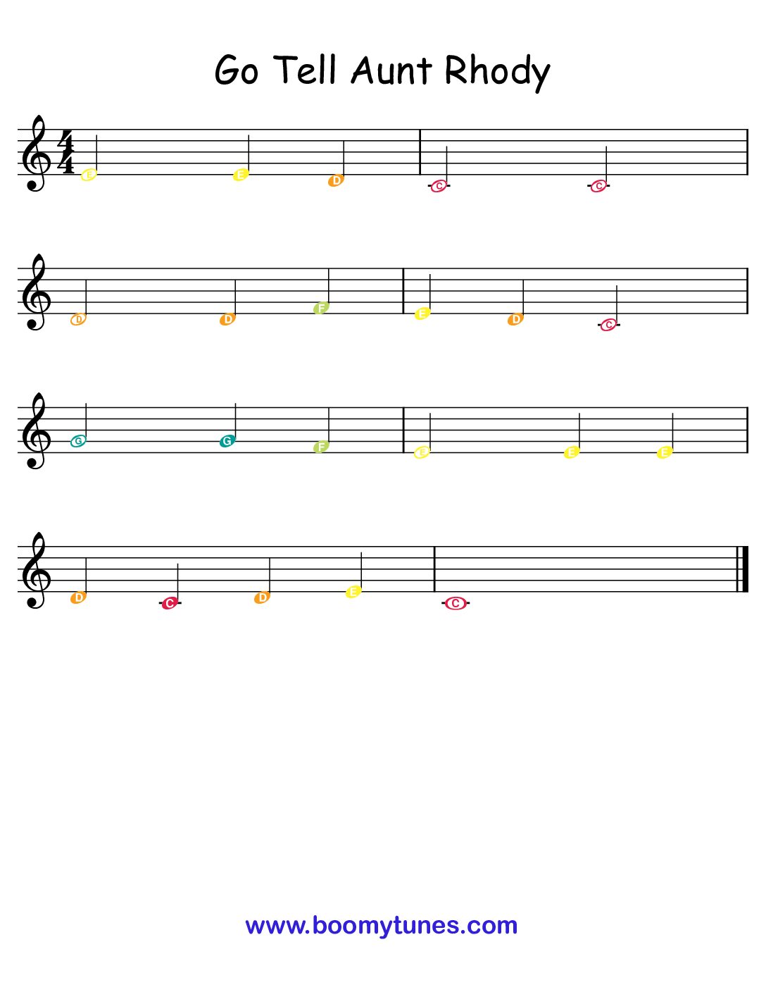 Go Tell Aunt Rhody – SHEET MUSIC