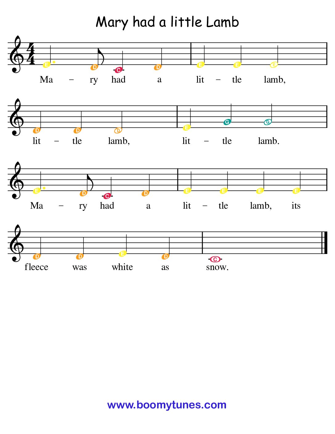 Mary had a Little Lamb – SHEET MUSIC