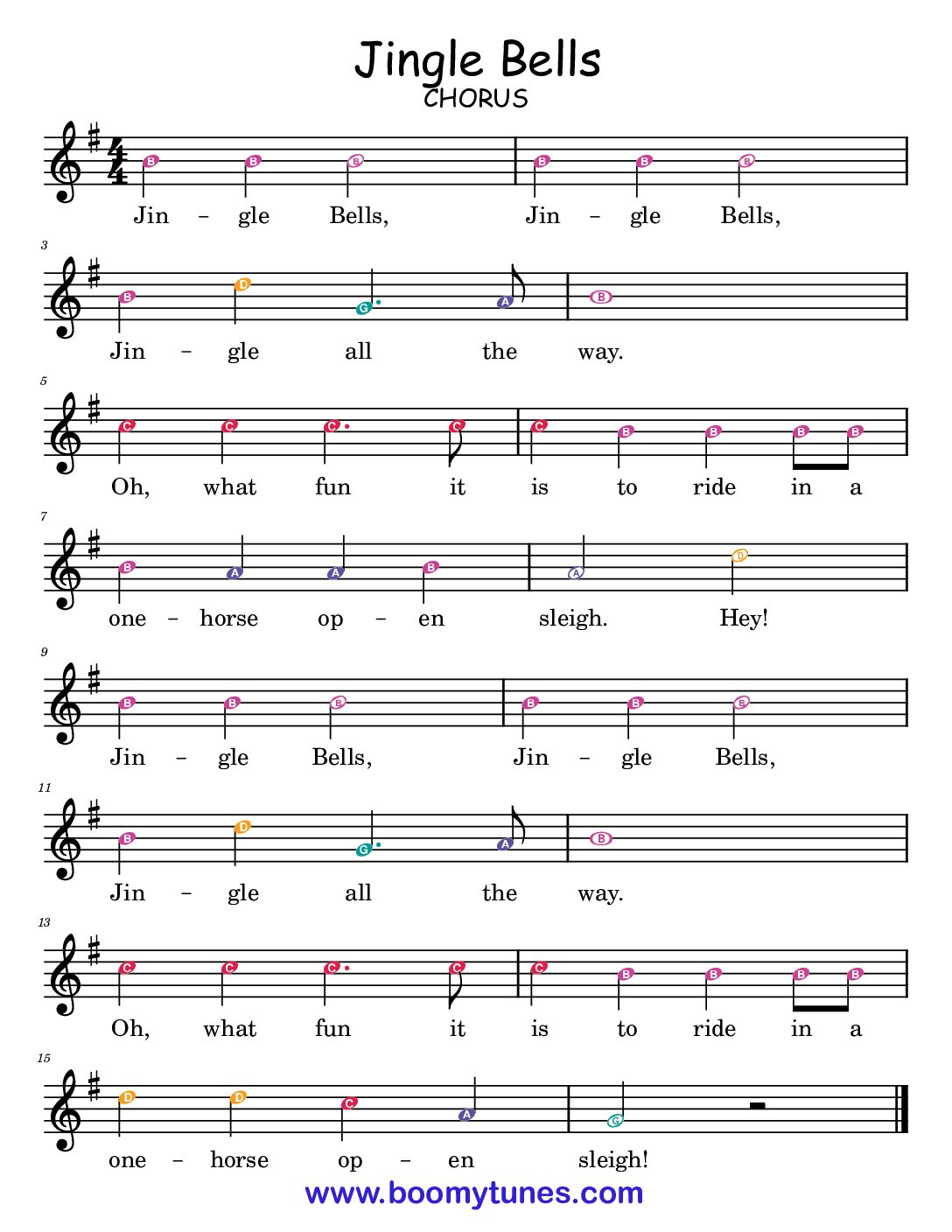 Jingle Bells CHORUS (G) – SHEET MUSIC