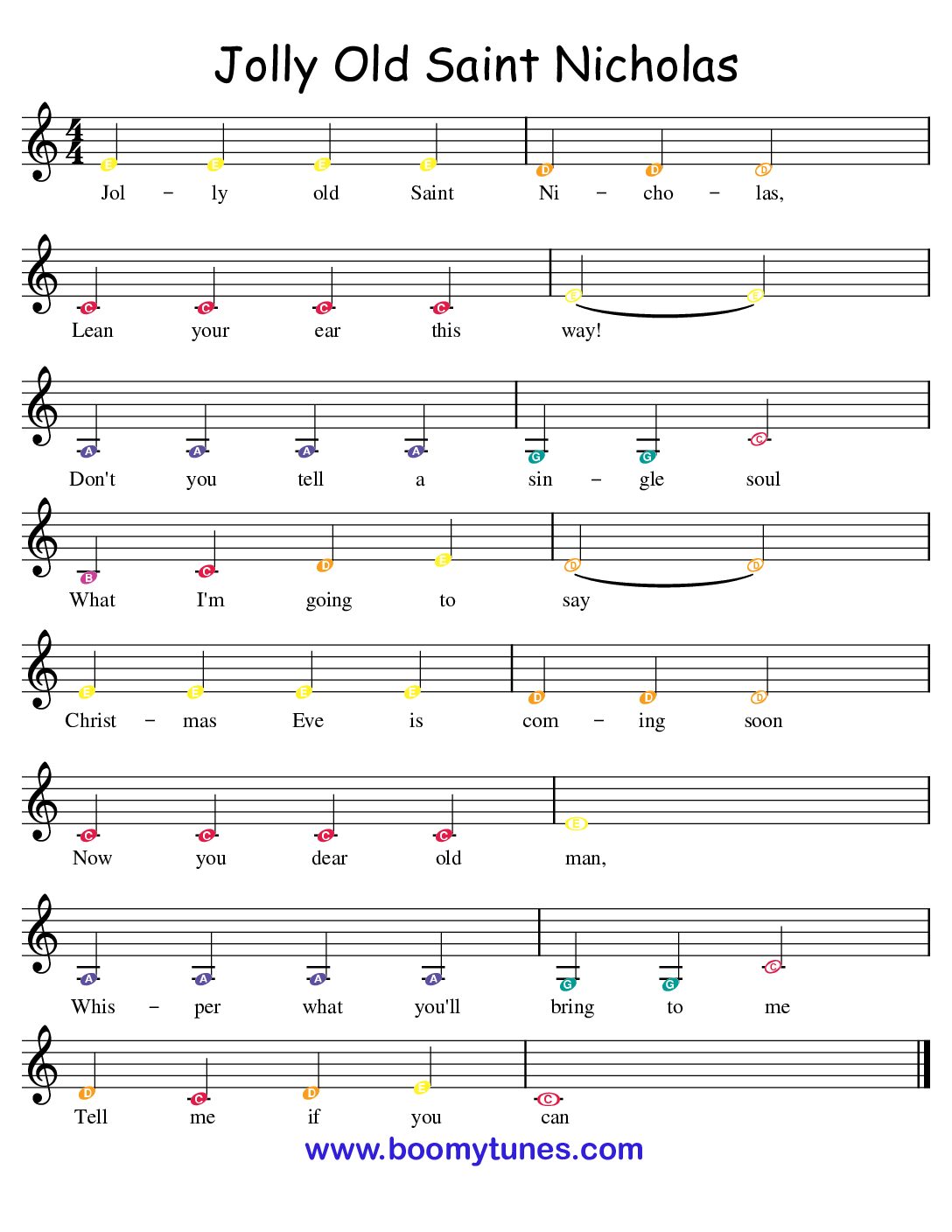 Jolly Old Saint Nicholas – SHEET MUSIC
